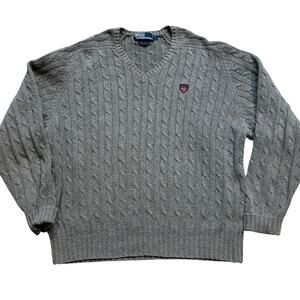Vintage Polo Ralph Lauren Cable Knit Cotton Taupe Gray Textured Sweater Large